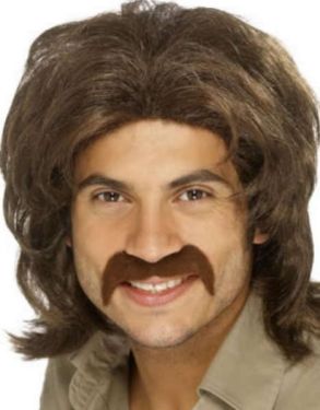 Mens 70s Retro Guy Fancy Dress Wig Brown